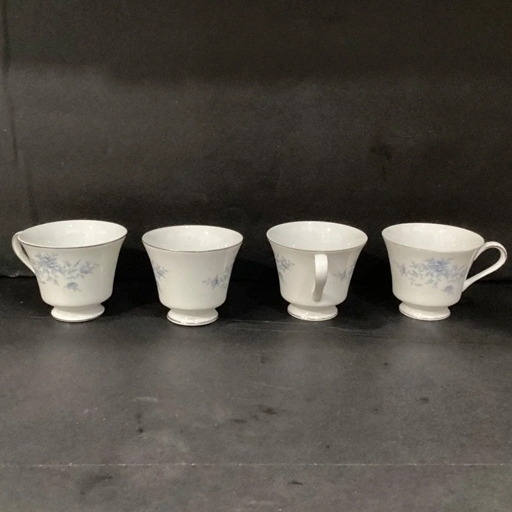 Duchess by Crown Empire Blue Flowers Teacups, Set of 4, Vintage Japan Bone China
